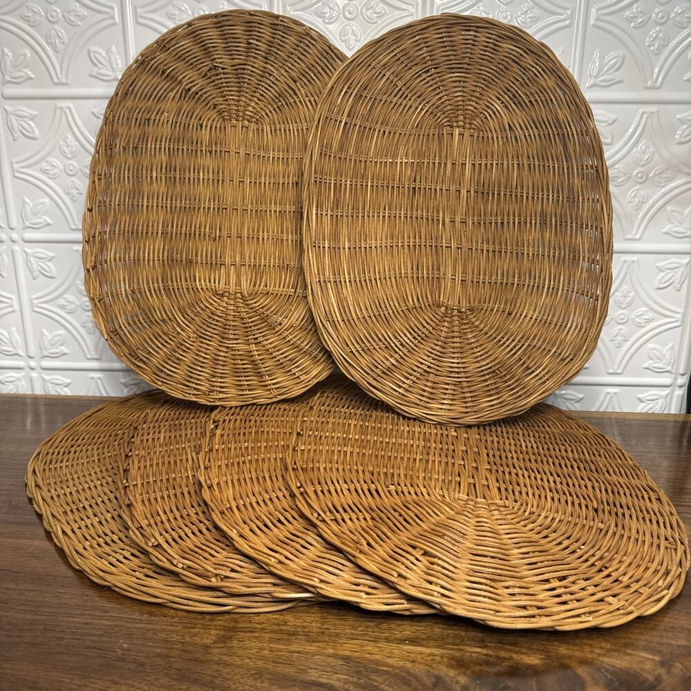 Wicker Rattan Natural Woven Boho Placemats Oval 16”Set of 6 Vintage